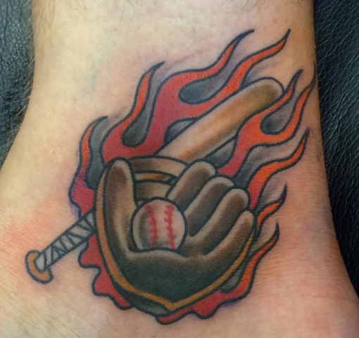 Dave Woodard tattoo baseball old school