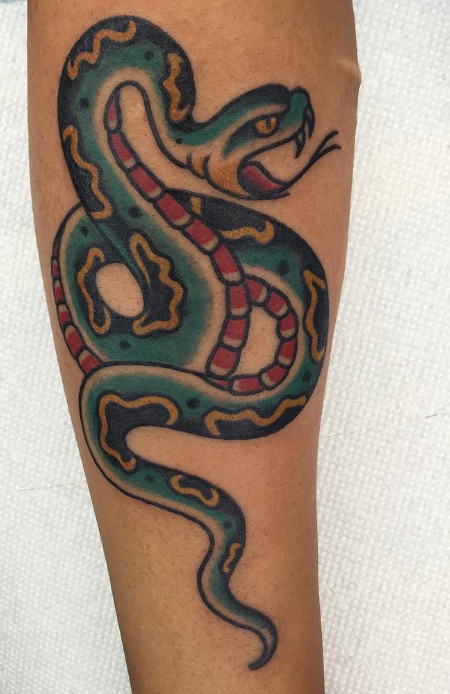 Andy Perez tattoo snake old school