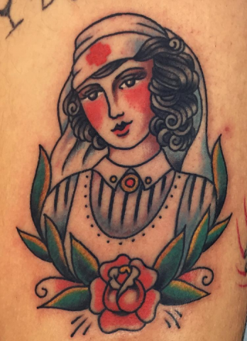 Andy Perez tattoo old school nurse