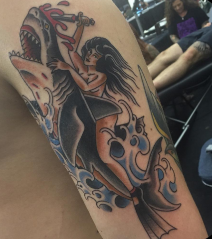 Ben Cheese Ltd Tattoo old school shark girl