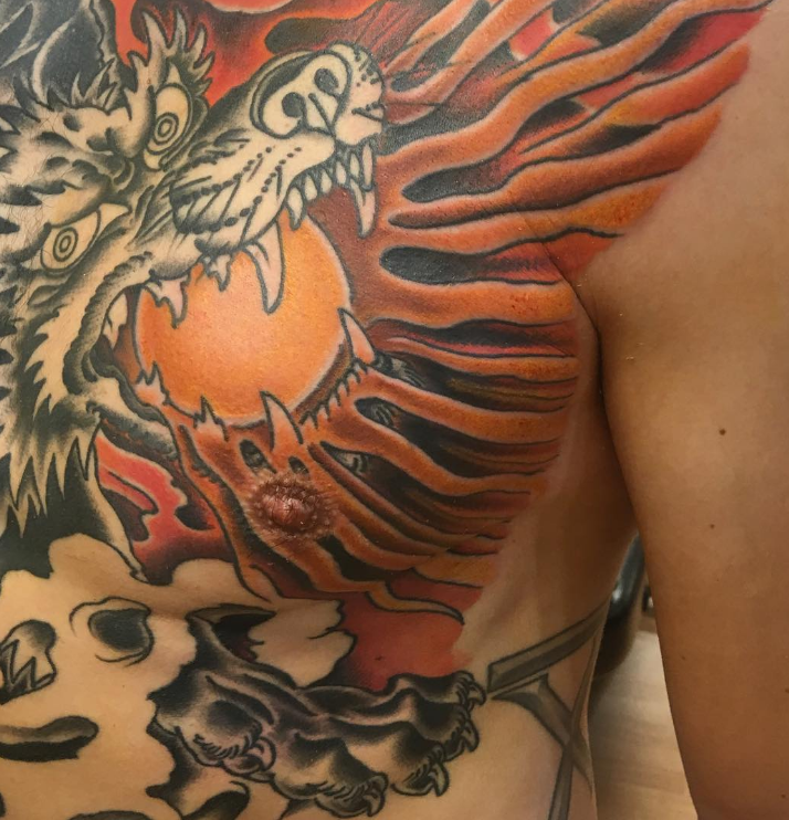 Dave Regan tattoo wolf oriental