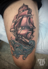 Phillip Wolves tattoo old school ship