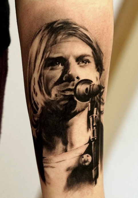 Pedro Leon Studio 73 Tattoo Kurt Cobain portrait black n grey realism